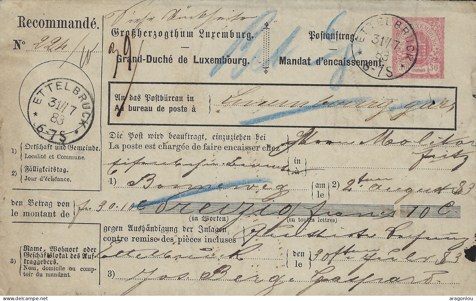 Luxembourg - Luxemburg  -   Eug.Mailliet , Schlindermanderscheid  -  Quittung Durch Postnachnahme  1911 ( Pli Droite ) - Luxemburgo