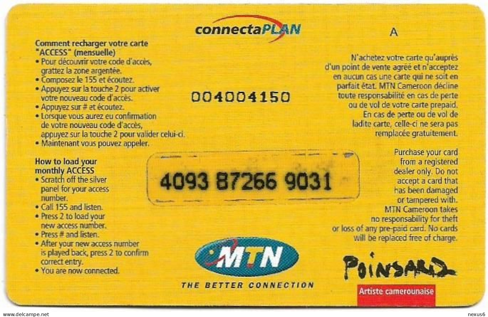 Cameroon - MTN - Poinsard Paintings, Nr. 6 (Letter A), GSM Refill 5.000FCFA, Used - Cameroun