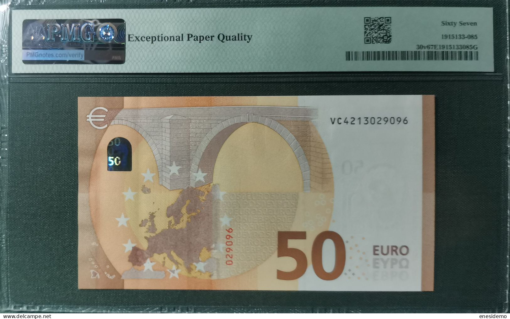 50 EURO SPAIN 2017 LAGARDE V022C2 VC SC FDS UNC. PERFECT PMG 67 EPQ - 50 Euro