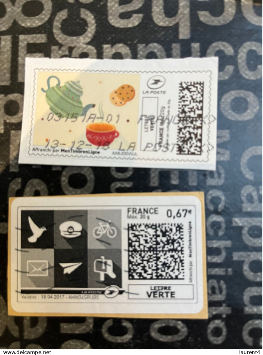 (STAMPS 18-1-2024) FRANCE - Postage Label (2 Postage Labels As Seen On Scan) Eco Pli Or Lettre Verte  Etc (Coffee) - Printable Stamps (Montimbrenligne)