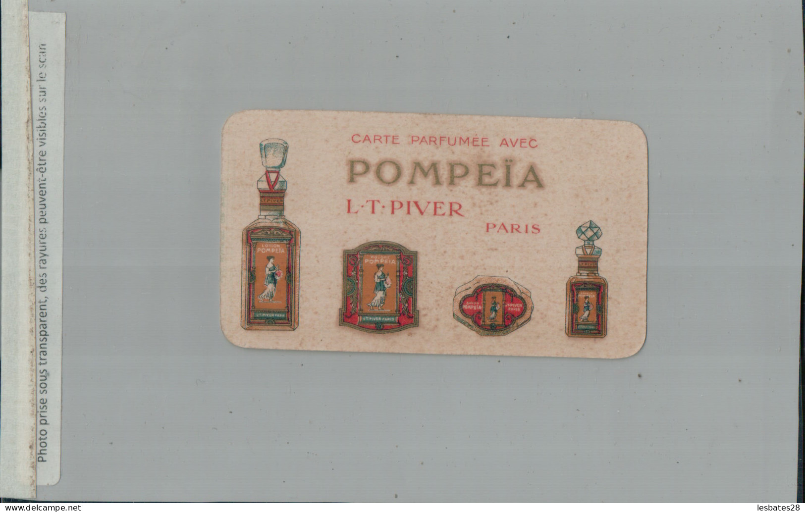 Carte Parfumée Parfum Pompeïa L.T. Piver Paris, Verso Calendrier 1924  (2024 Jan Boite Chromo) - Antiquariat (bis 1960)