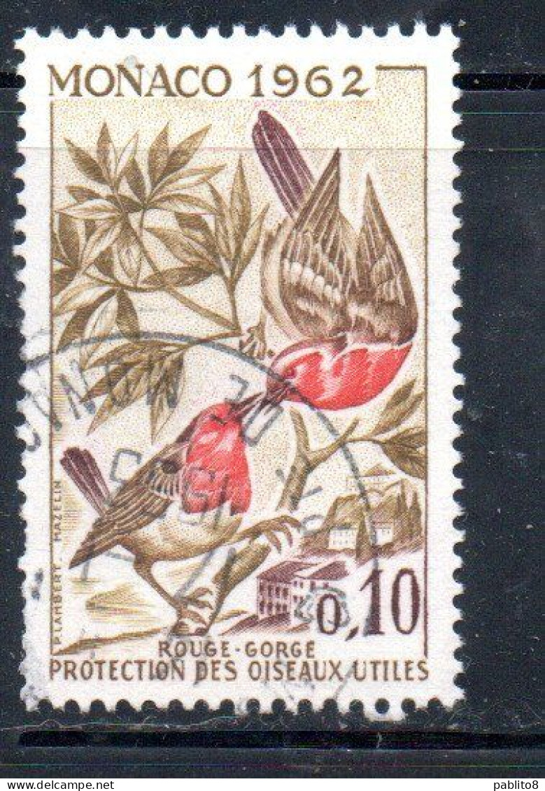 MONACO 1962 PROTECTION OF USEFUL BIRDS FAUNA BIRD OWLS OISEAUX EUROPEAN ROBINS 10c USED USATO OBLITERE' - Usados