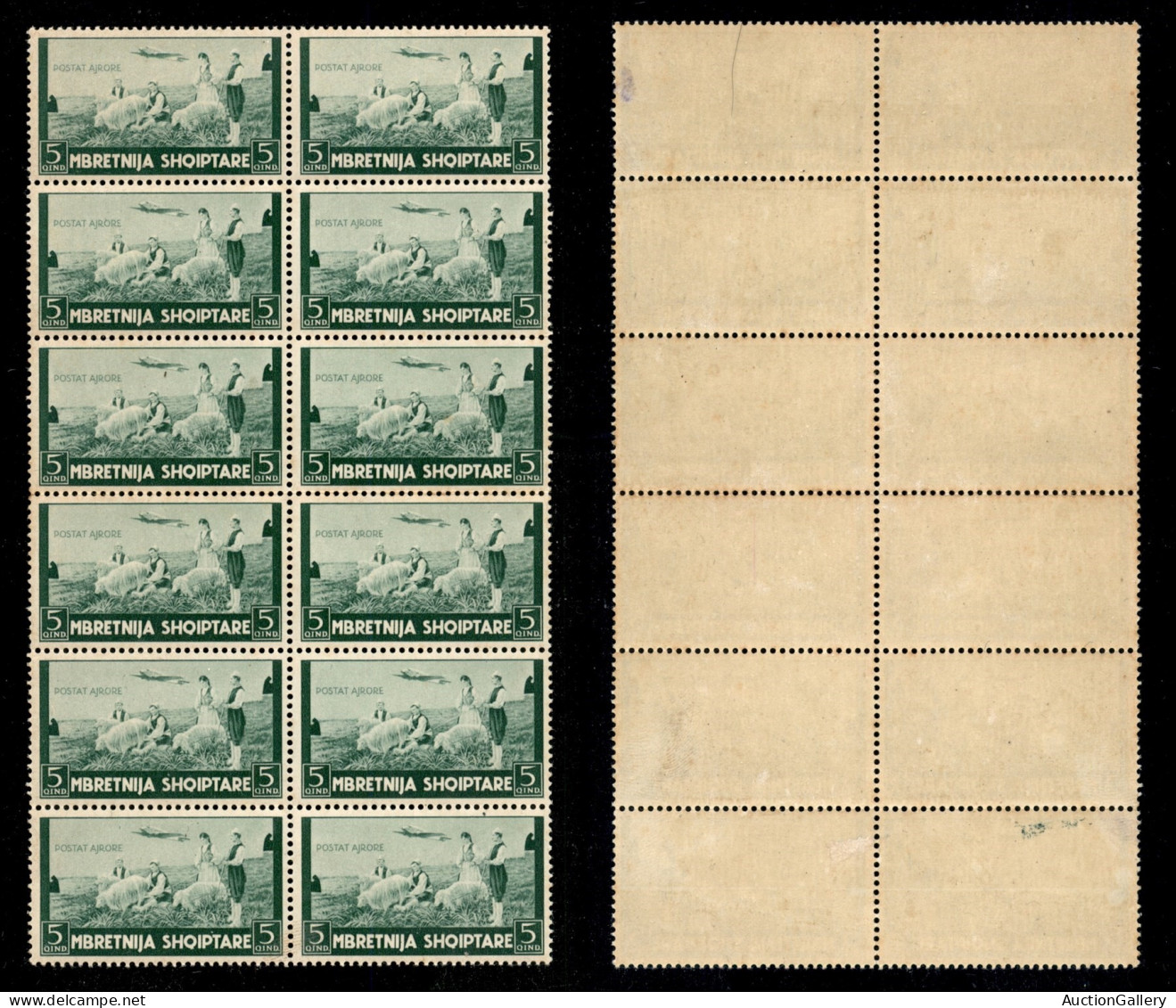 Occupazioni II Guerra Mondiale - Albania - 1940 - 5 Qind (5 - Aerea) - Blocco Verticale Di 12 - Gomma Integra - Non Fres - Otros & Sin Clasificación