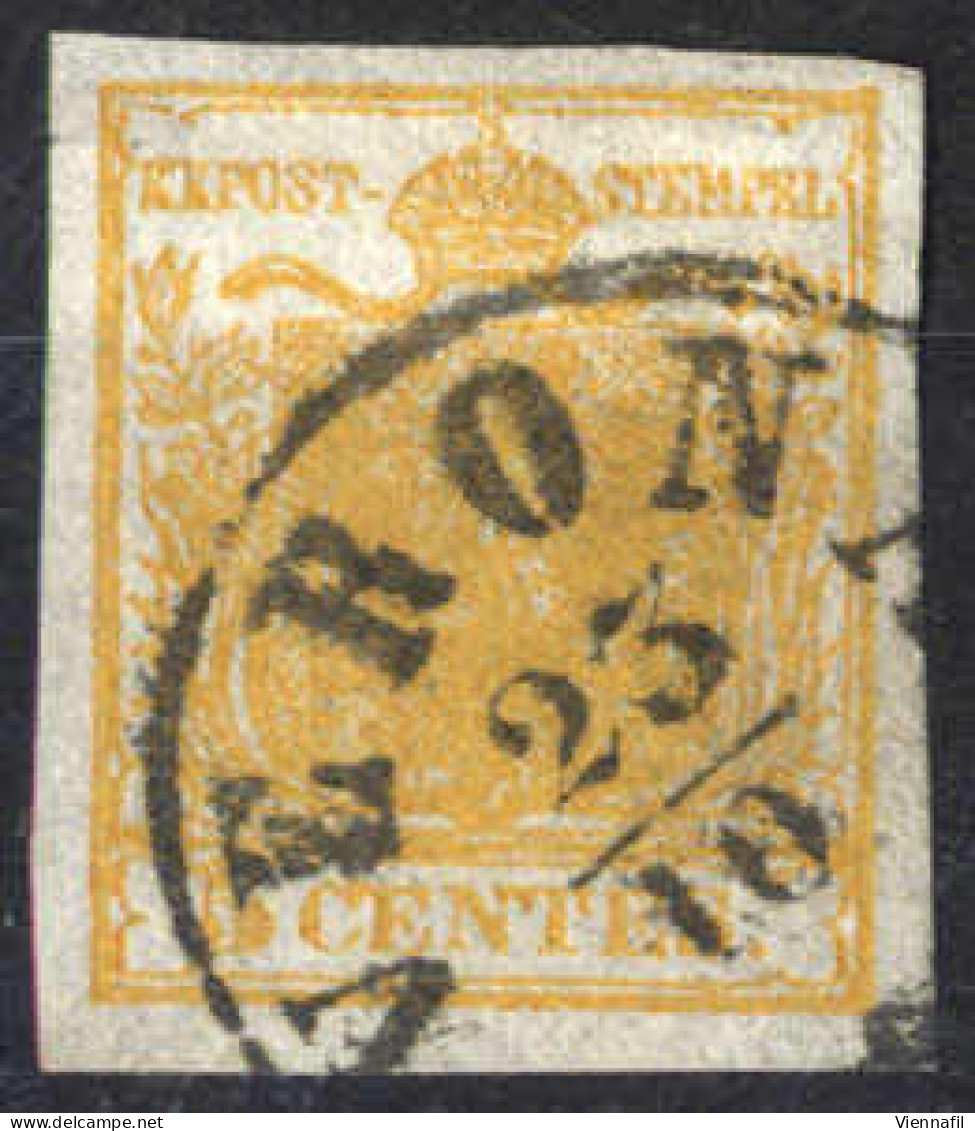 O 1850, 5 Cent. Arancio, Centro In Risalto,cert. Goller (Sass. 1h) - Lombardy-Venetia