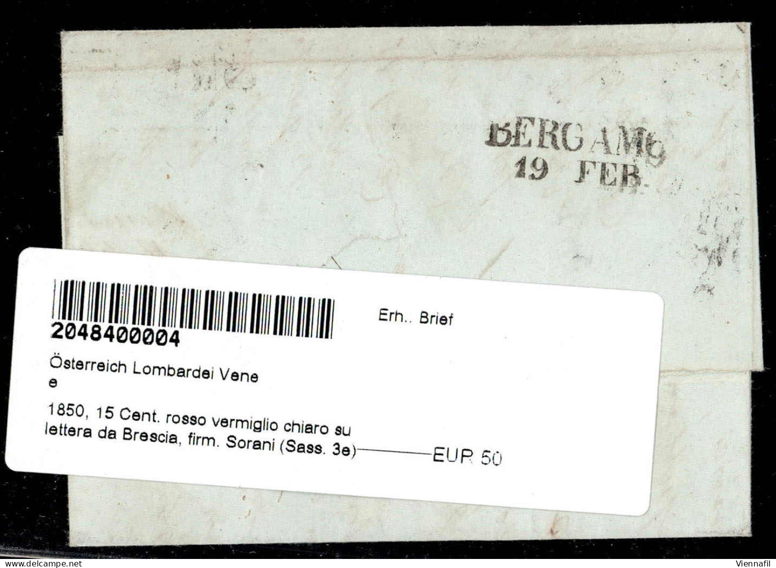 Cover 1850, 15 Cent. Rosso Vermiglio Chiaro Su Lettera Da Brescia, Firm. Sorani (Sass. 3e) - Lombardije-Venetië