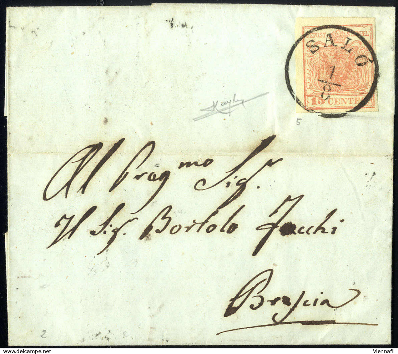 Cover 1850, 15 Cent., Secondo Tipo, Su Lettera Da Salò (Sass. 5 - ANK 3HIIb) - Lombardo-Vénétie