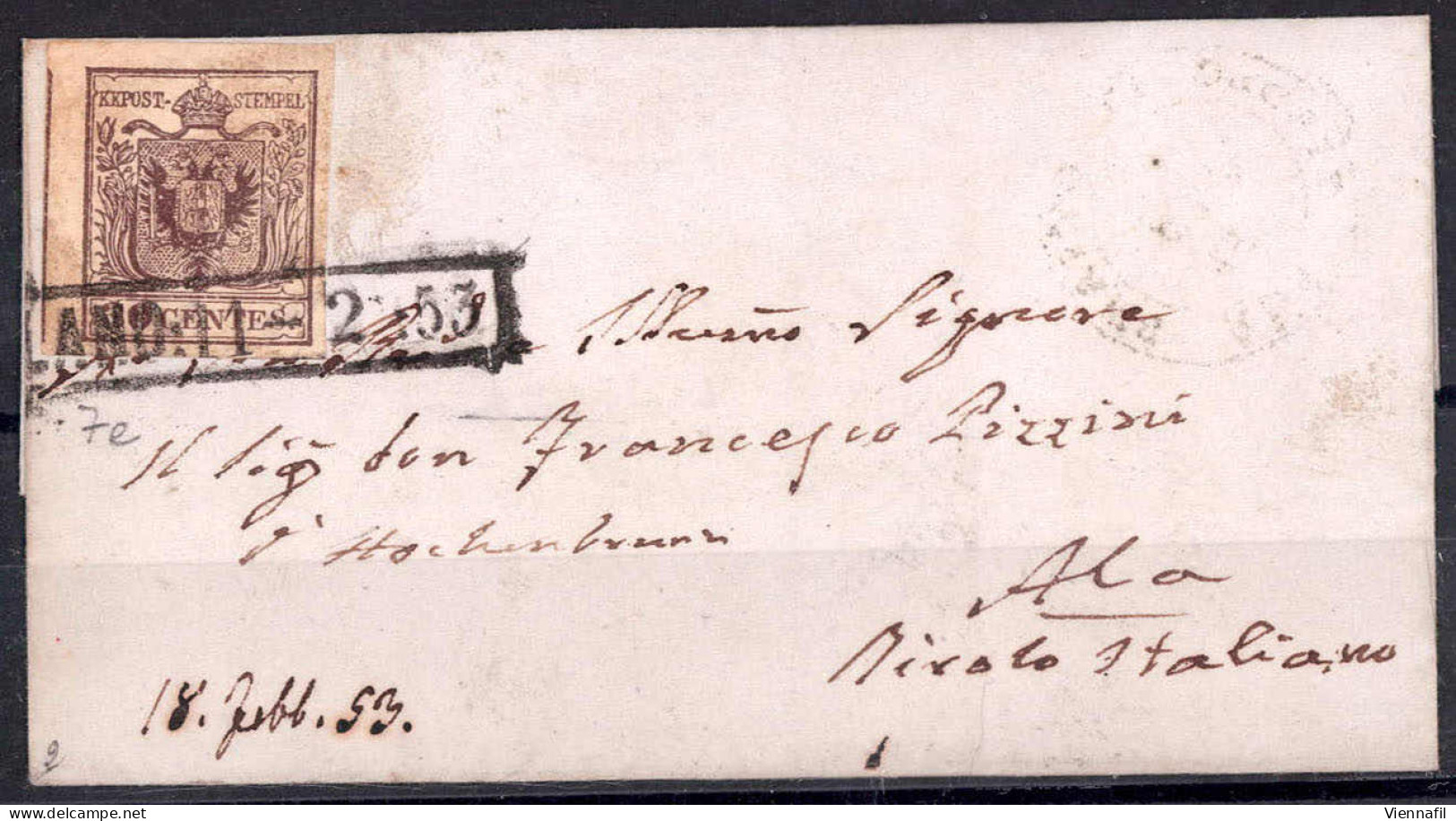 Cover 1850, 30 Cent. Bruno Grigiastro, Primo Tipo, Su Lettera Da Milano, (Sass. 7e - ANK 4HI) - Lombardo-Vénétie