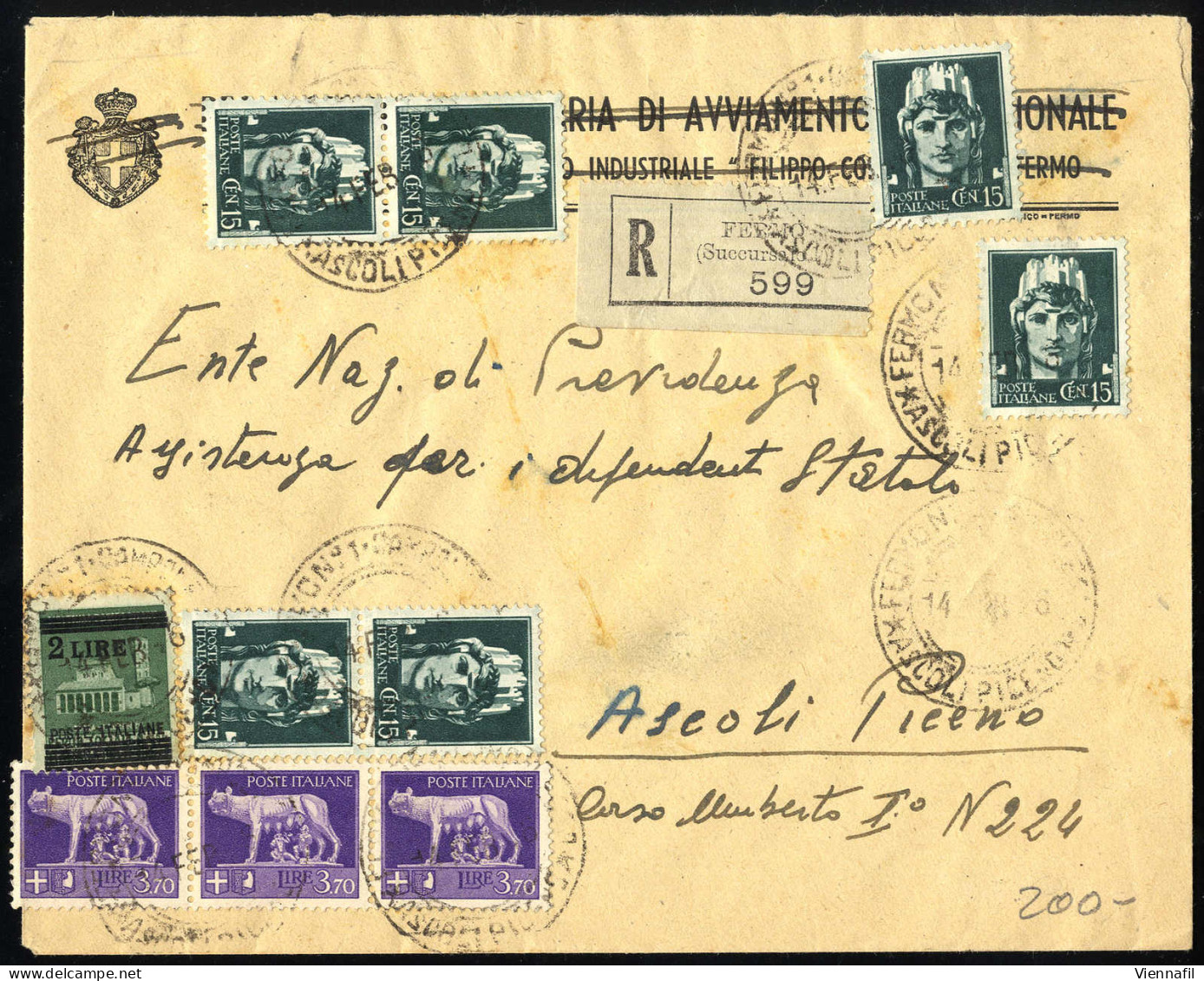 Cover 1946, Raccomandata Con Imperiale Sei Esemplari C.15 + Striscia Di Tre L.3,70 + Luogotenenza Soprastampato L.2 Su C - Andere & Zonder Classificatie