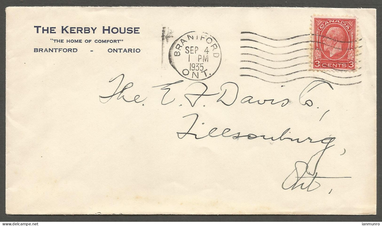 1935 Kerby House Hotel Corner Card Cover 3c Medallion Brantford Ontario - Postgeschiedenis