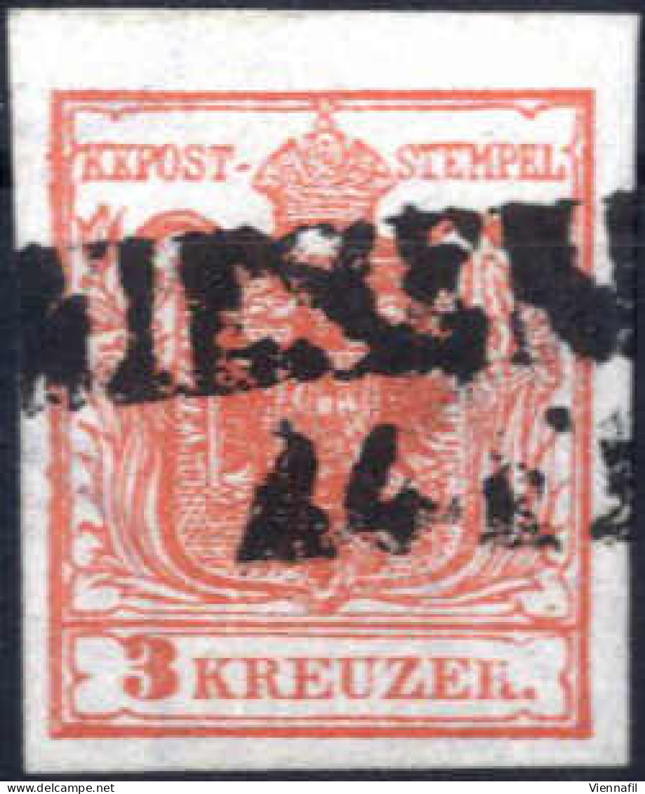 O 1850, 3 Kreuzer Dunkelzinnoberrot In Type Ia Mit WZ Teilen Und Plattenfehler "beschädigtes Zweite R In KREUZER" Und 3  - Autres & Non Classés