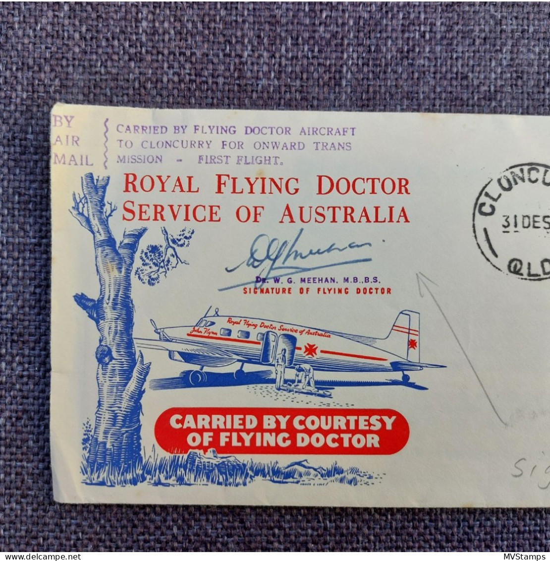 Australia 1957 Old "Flying Doctor" Cover (Michel 278) In Block Of 4 Nice Used, With Signature Of Dr. W.G.Meehan - Briefe U. Dokumente