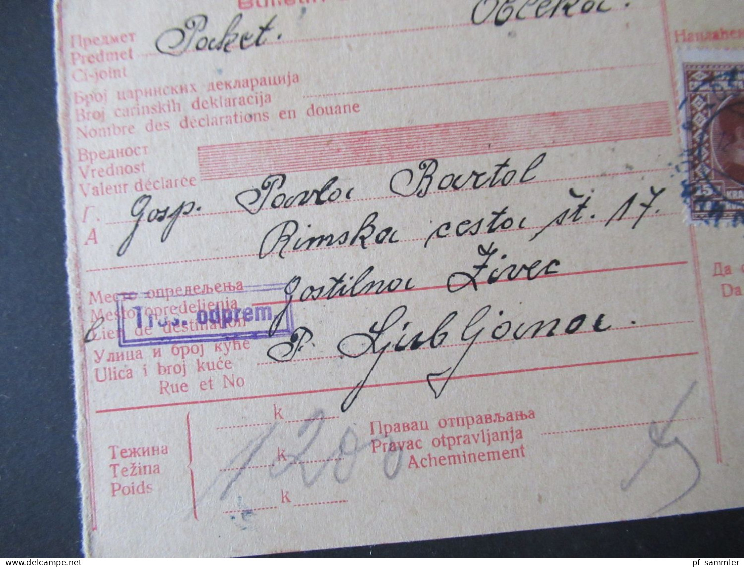 Jugoslawien 1931 Paketkarte Stempel Und Zettel Loski Potok Nach Ljubljana Mit 2 Stempeln Rückseitig - Covers & Documents