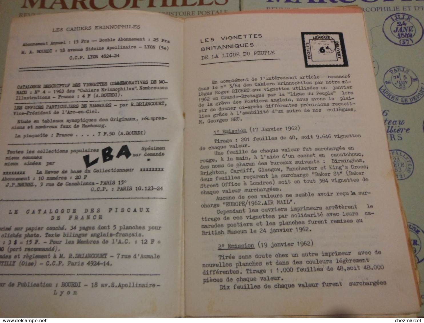 RARE  22 numeros les cahiers erinnophiles du sud.est 1961/62 et 63/64 4 annees de bulletins section lyonnaise de l aec