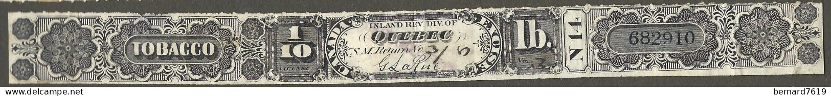 Bande - Tabac  Canada  Tobacco - Taxe -  Quebec Inland Rev - Vers  1875 - Revenues