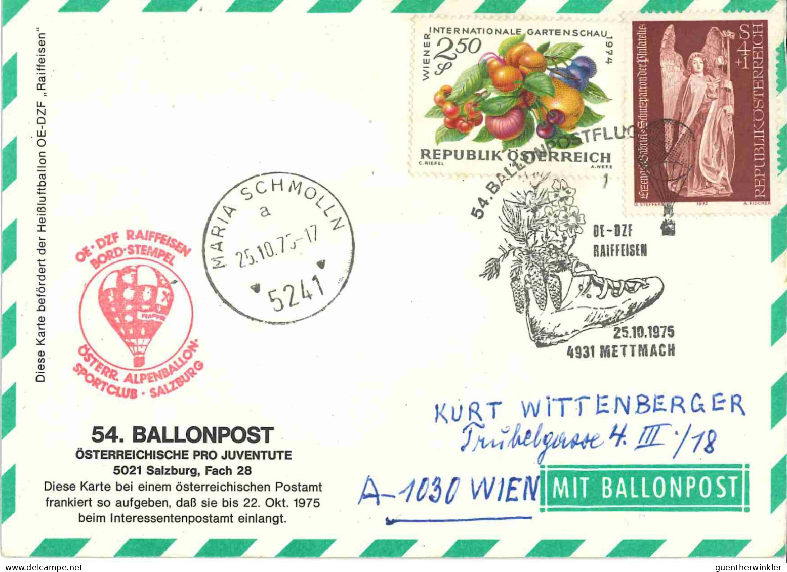 Regulärer Ballonpostflug Nr. 54b Der Pro Juventute [RBP54c] - Par Ballon