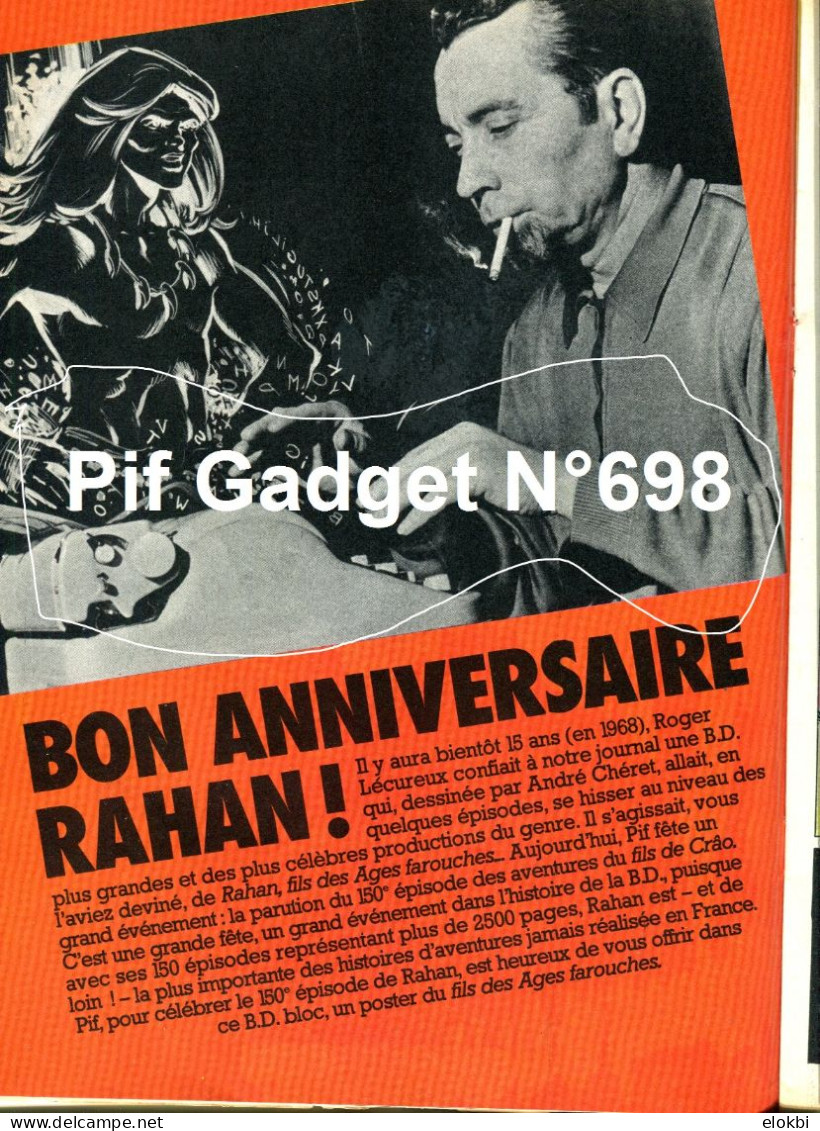 Pif Gadget N°698 - BD Bloc "Rahan /  BD L'ombre Qui Pense  + Poster Rahan + Page "Bon Anniversaire Rahan" - Pif Gadget