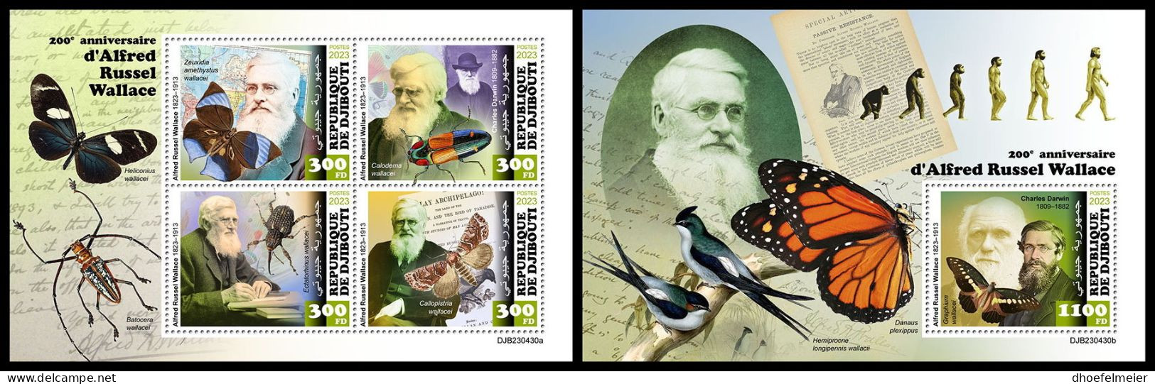 DJIBOUTI 2023 MNH Alfred Russell Wallace M/S+S/S – OFFICIAL ISSUE – DHQ2403 - Natuur