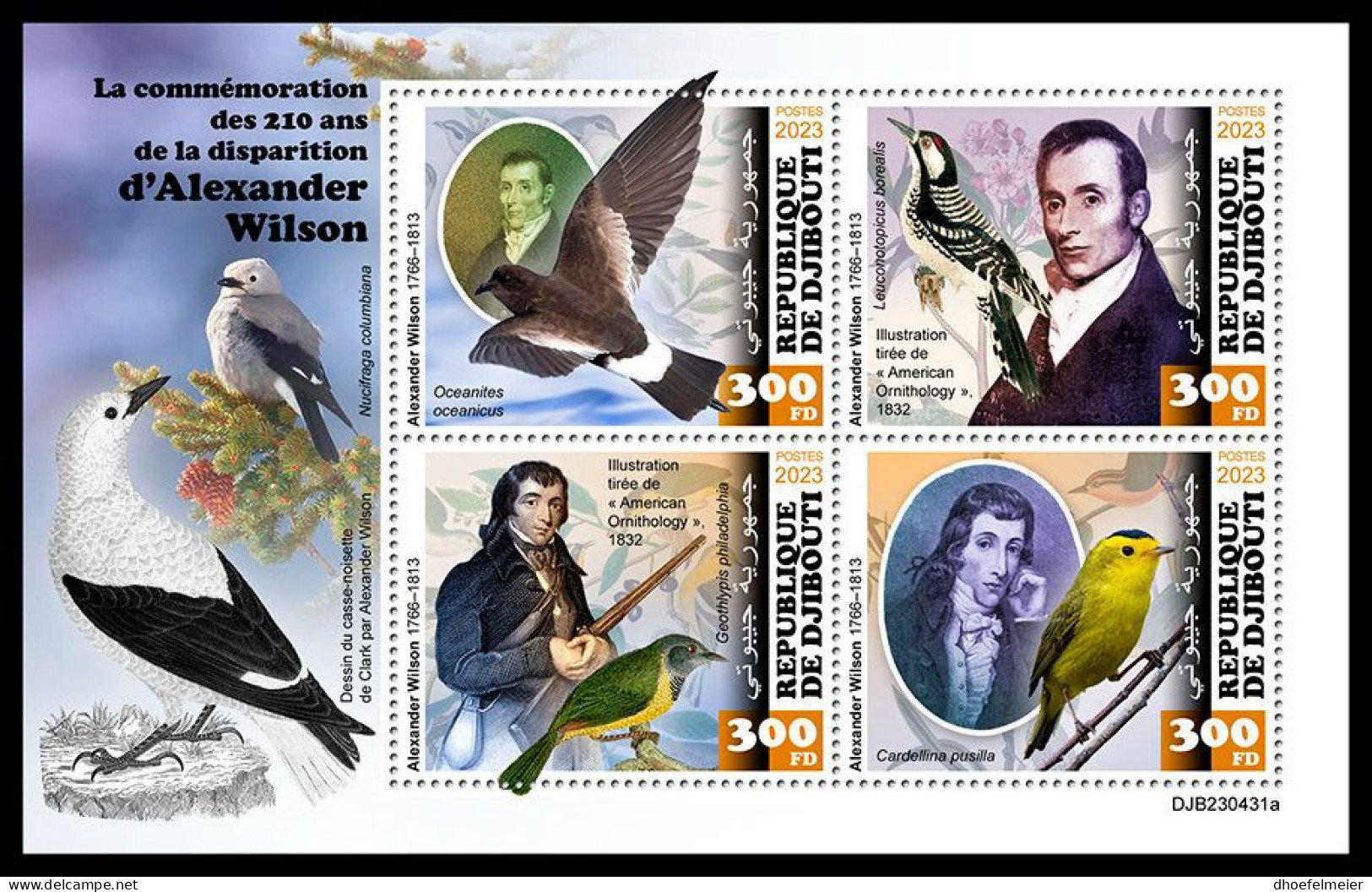 DJIBOUTI 2023 MNH Alexander Wilson Birds Vögel M/S – OFFICIAL ISSUE – DHQ2403 - Natuur