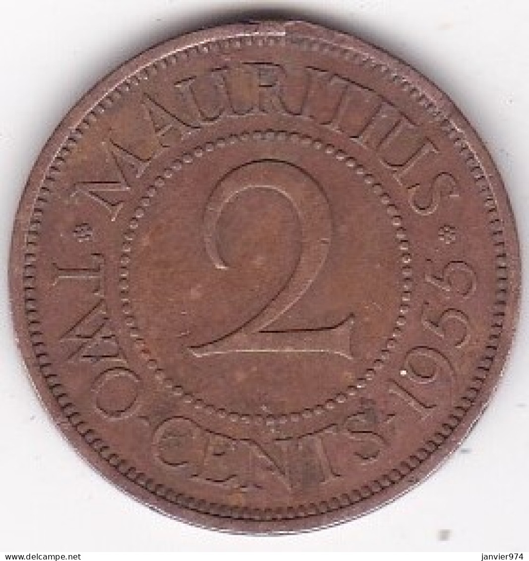 Ile Maurice , 2 Cents 1955 , Elizabeth II , En Bronze , KM# 32 - Maurice