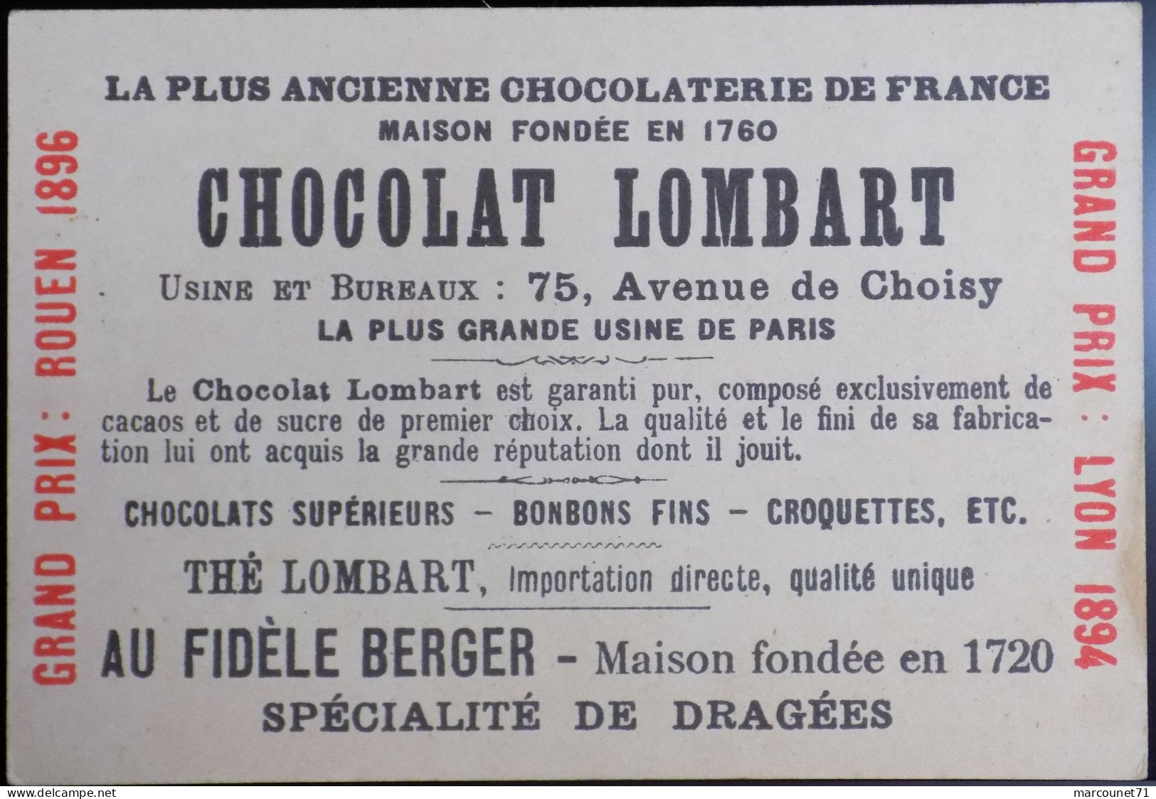 ANCIEN CHROMO PUBLICITAIRE CHOCOLAT LOMBART LE HAVRE VUE GENERALE - Lombart