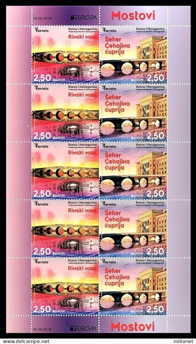 SALE!!! Bosnia Hercegovina Herzegovina Bosnien Sarajevo 2018 EUROPA BRIDGES Sheetlet Of 10 Stamps (5 Sets) MNH ** - 2018