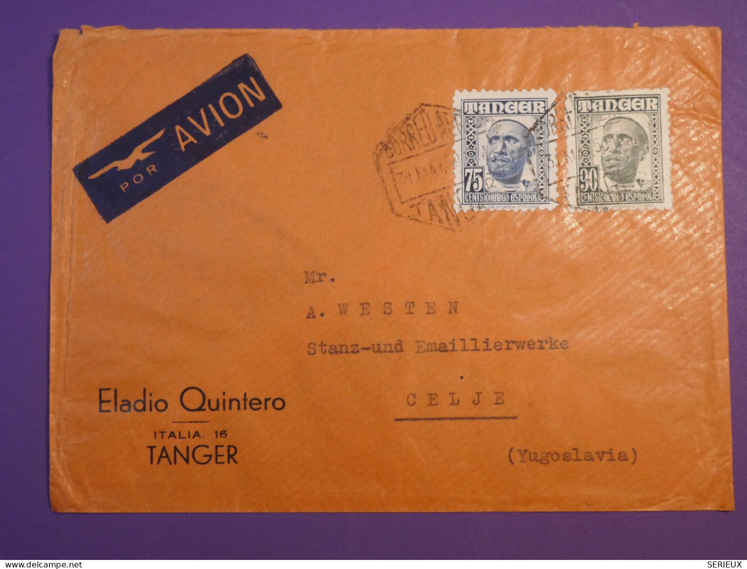 DH2 MAROC     BELLE LETTRE  RR  1950  TANGER A CELJE YOUGOSLAVIE  +AFF. INTERESSANT+++ - Lettres & Documents