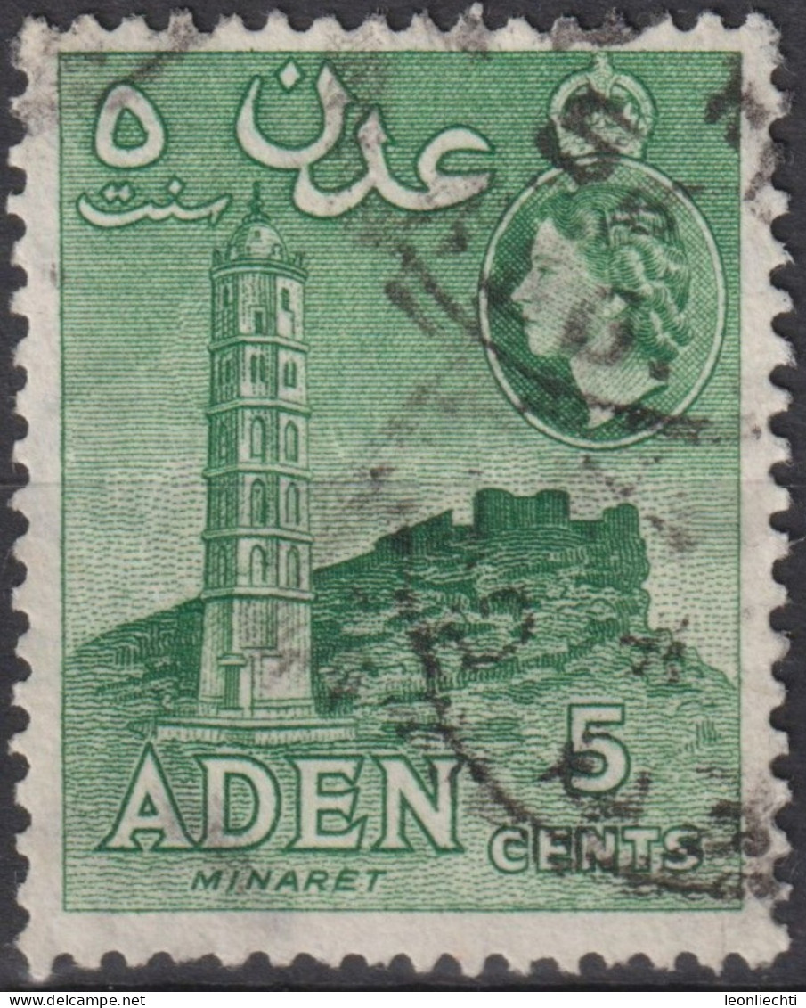 1955 Aden (1854-1963) ° Mi:AD 62A, Sn:AD 48a, Yt:AD 48A, Minaret, Queen Elizabeth II Pictorials 1953-1963 - Aden (1854-1963)