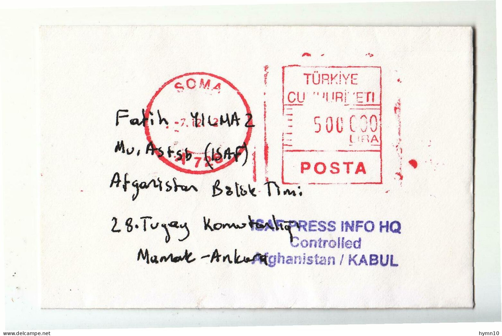 2002? TUKEY ARMY In AFGHANISTAN+COVER+RED Cancel PRESS INFO HQ CONTROLLED+KABUL AFGHANISTAN-g59 - Lettres & Documents