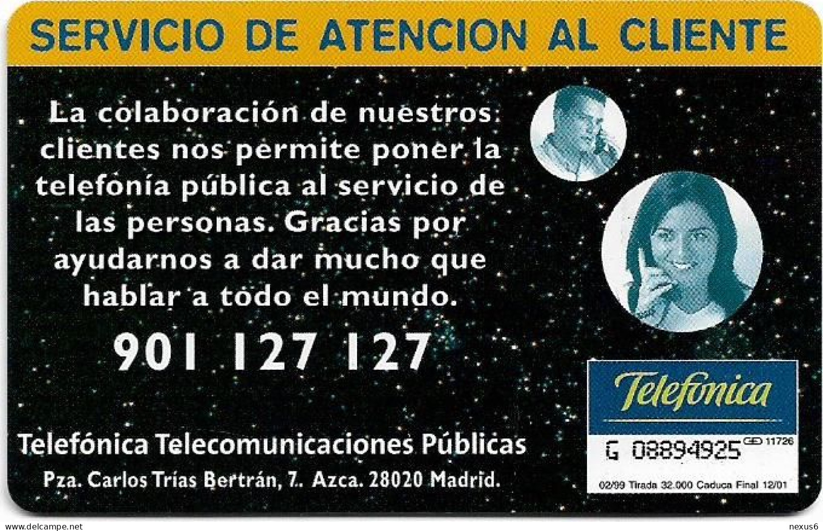 Spain - Telefonica - Servicio Al Cliente - P-374 - 02.1999, 250PTA, 32.000ex, Used - Privatausgaben