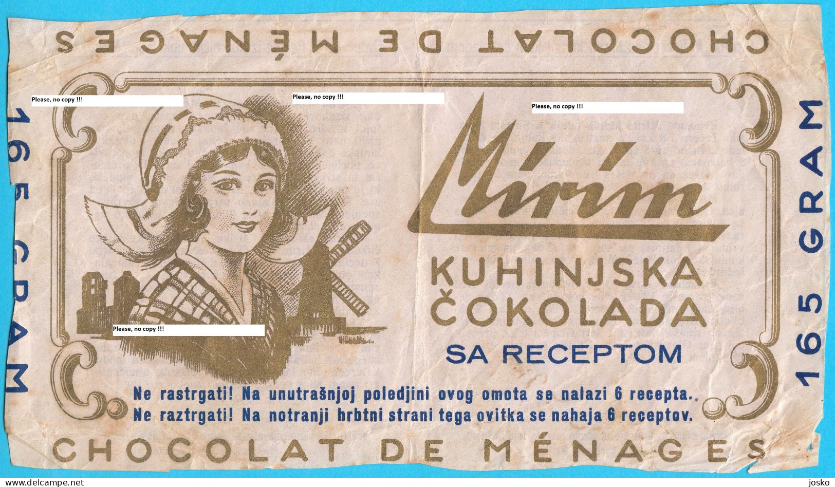 CHOCOLATE MIRIM MARIBOR Slovenia Ex Yugoslavia Kingdom Old Pre-WW2 Chocolate Wrapper 1930s * Emballage De Chocolat - Chocolate