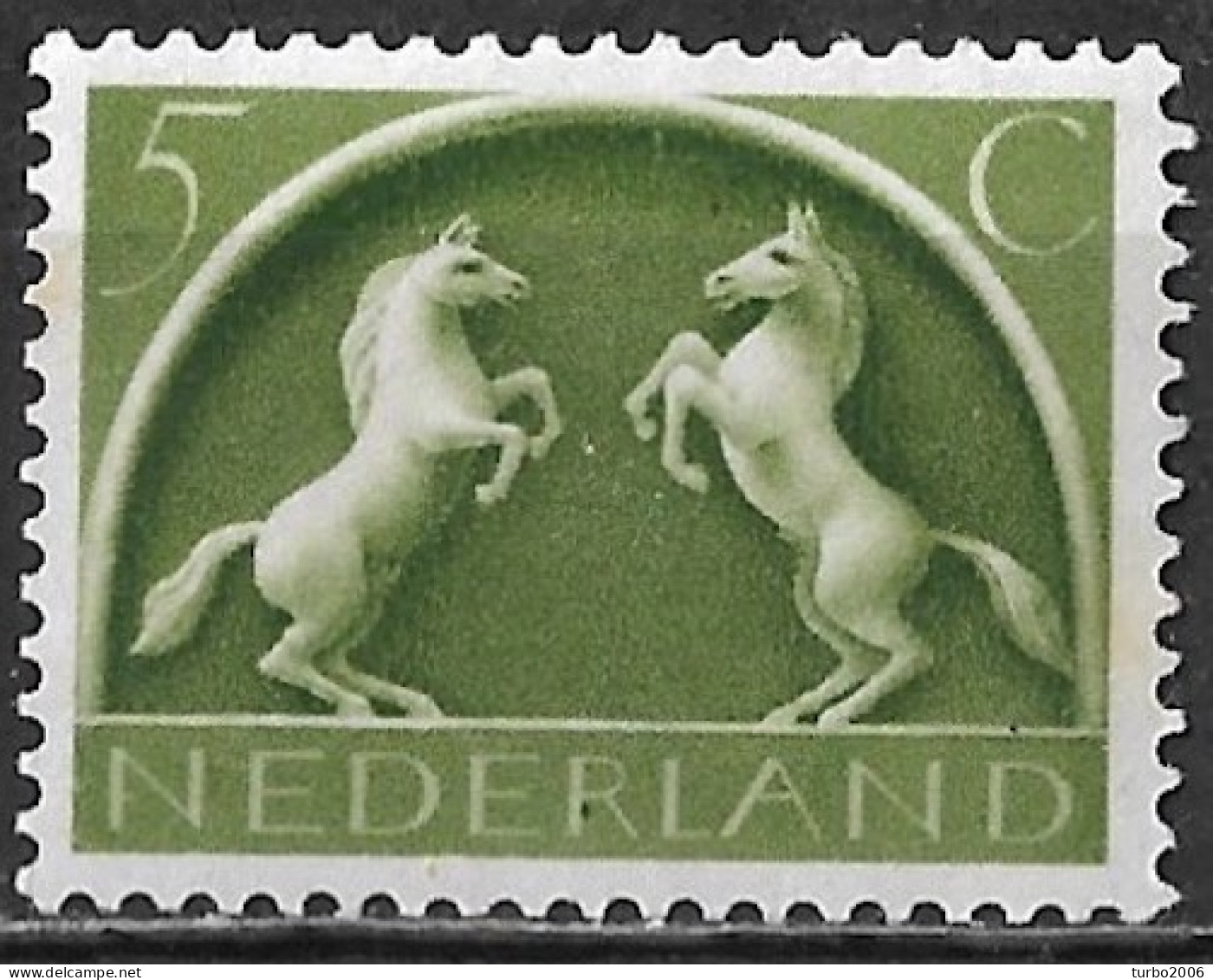 Groene Stip In De R Van NedeRland In 1943-44 Germaanse Symbolen 5 Ct Groen NVPH 411 Postfris - Abarten Und Kuriositäten