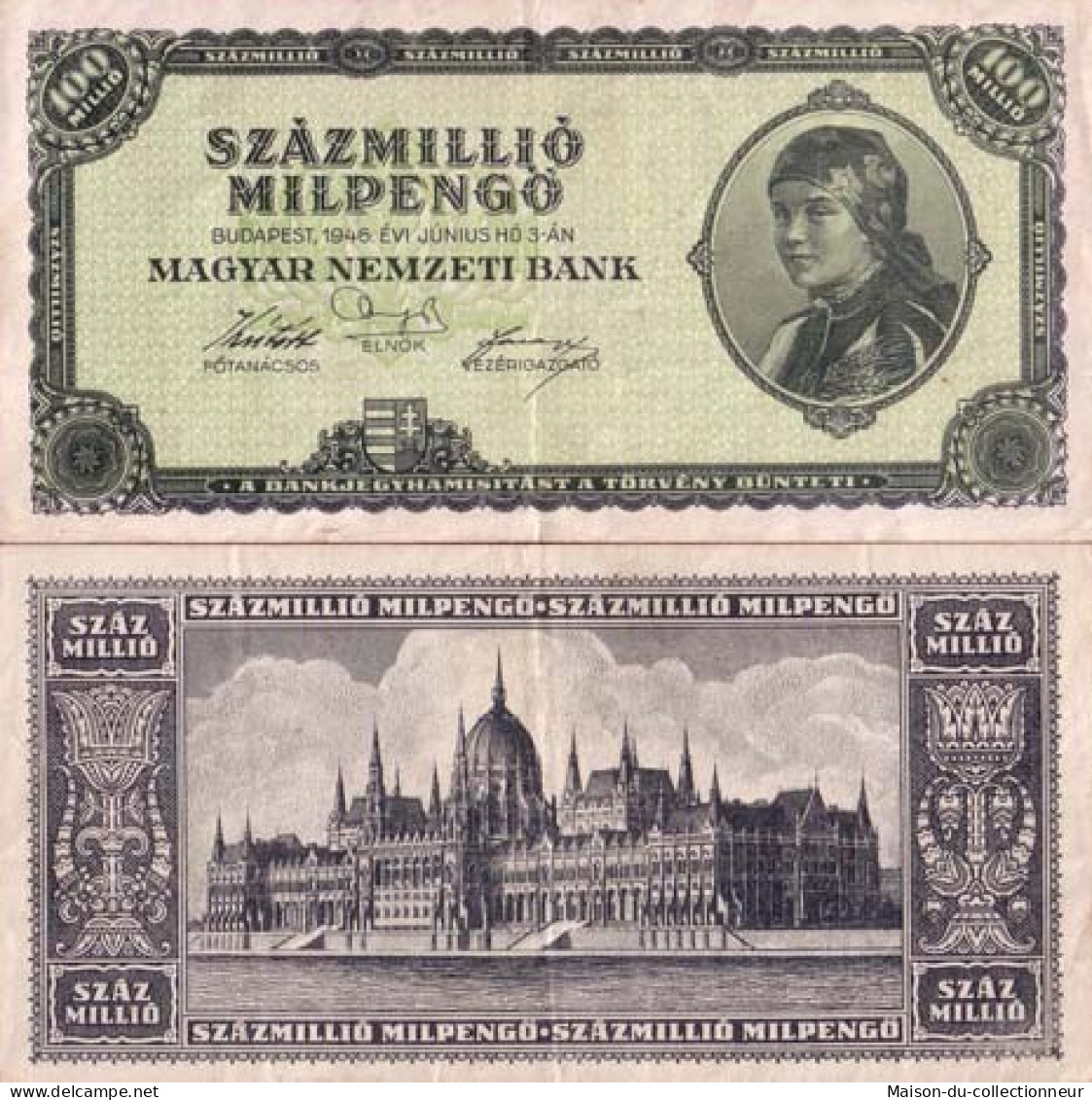 Billet De Collection Hongrie Pk N° 130 - 100000000 Pengo - Hungary