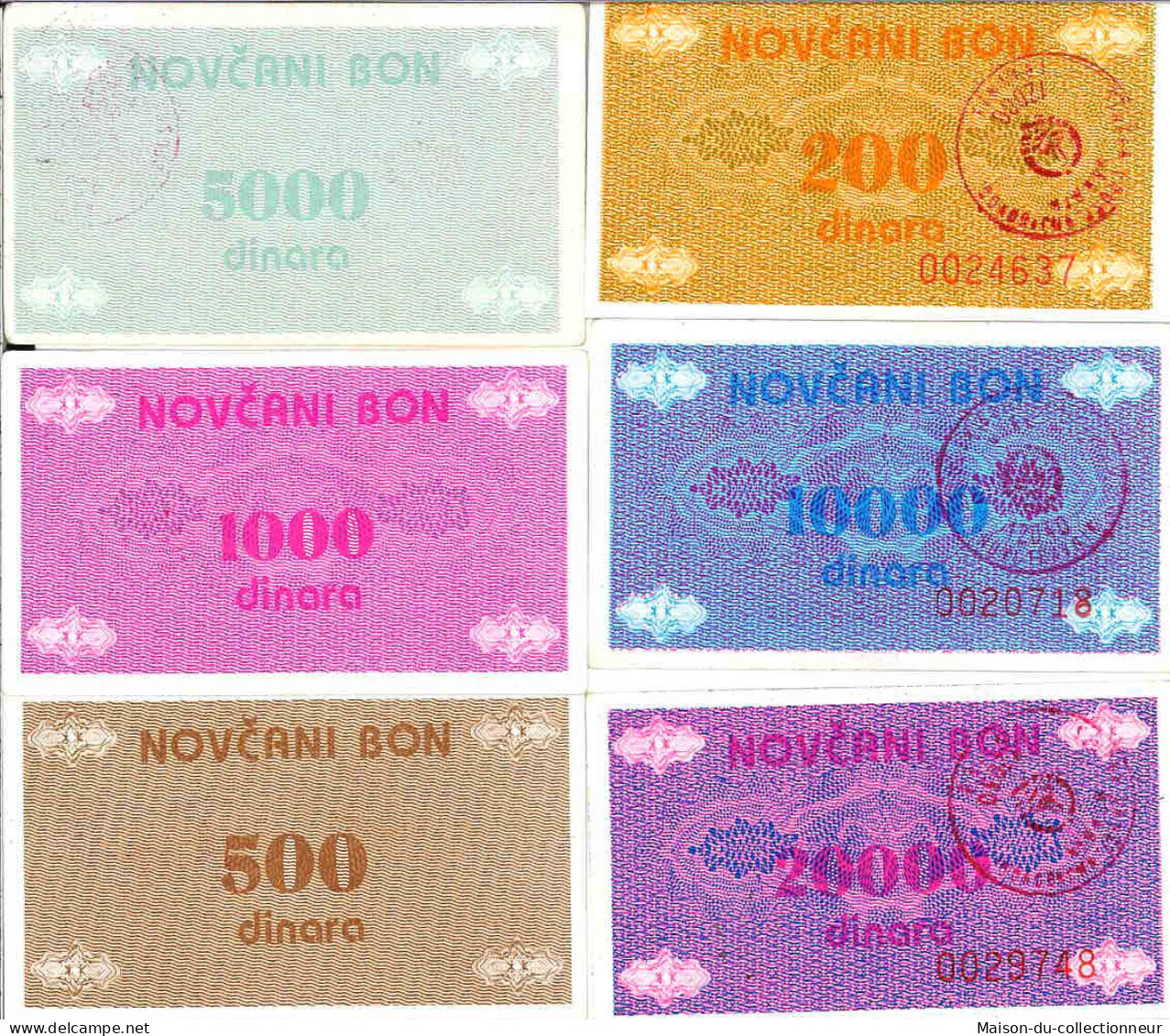 Billet De Banque Collection Bosnie - PK N° 48/52 - SERIE 200 à 20000 Dinara - Bosnia And Herzegovina