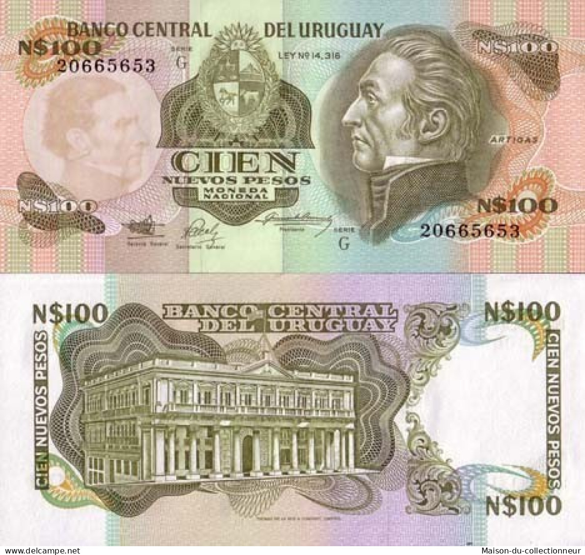 Billets De Banque Uruguay Pk N° 62 - 100 N.Pesos - Uruguay