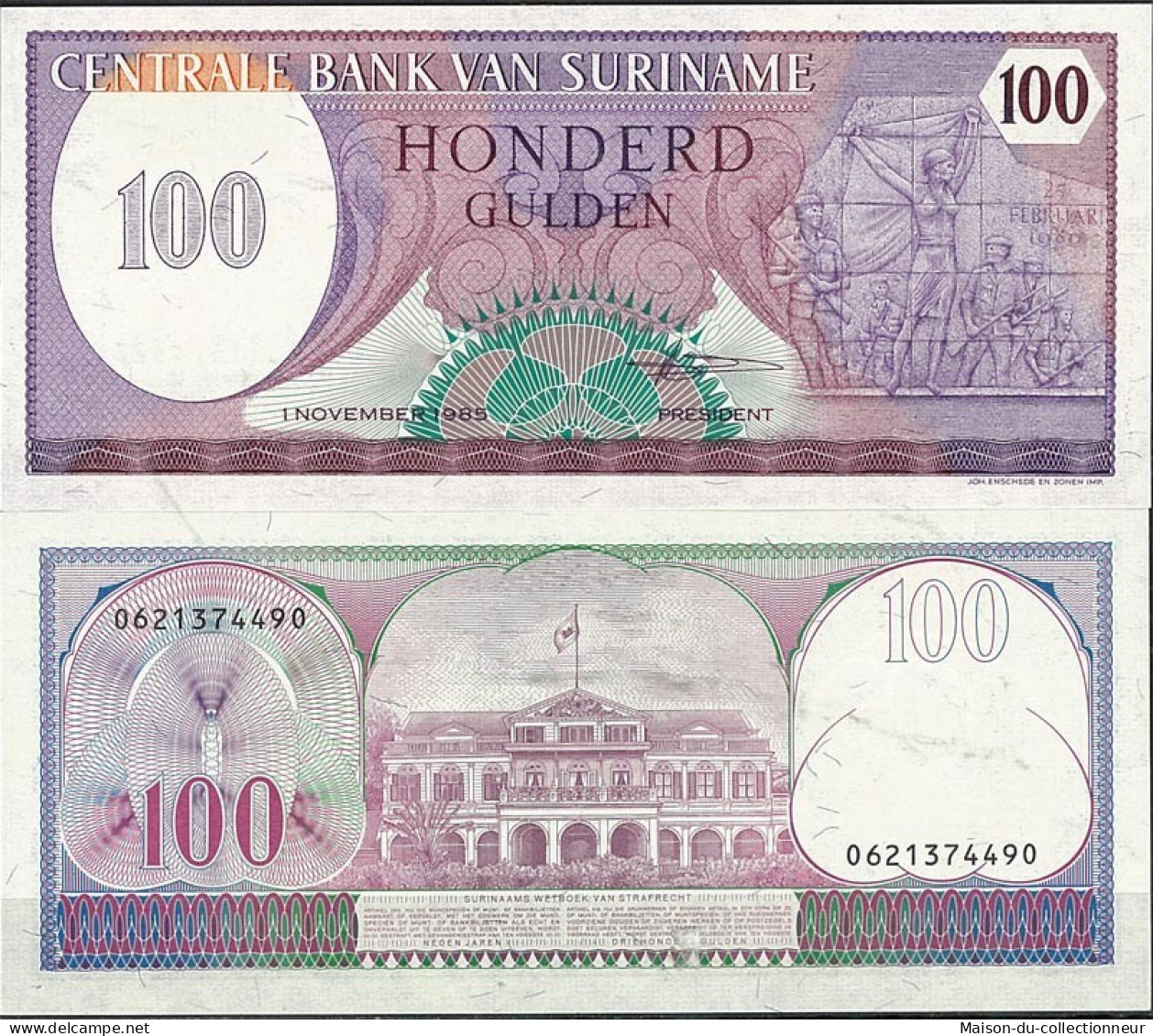 Billet De Banque Surinam Pk N° 128B - De 100 Gulden - Suriname