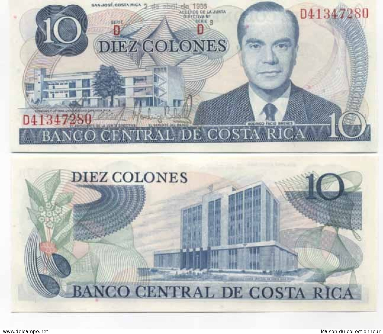 Billets De Collection Costa Rica Pk N° 237B - 10 Colones - Costa Rica