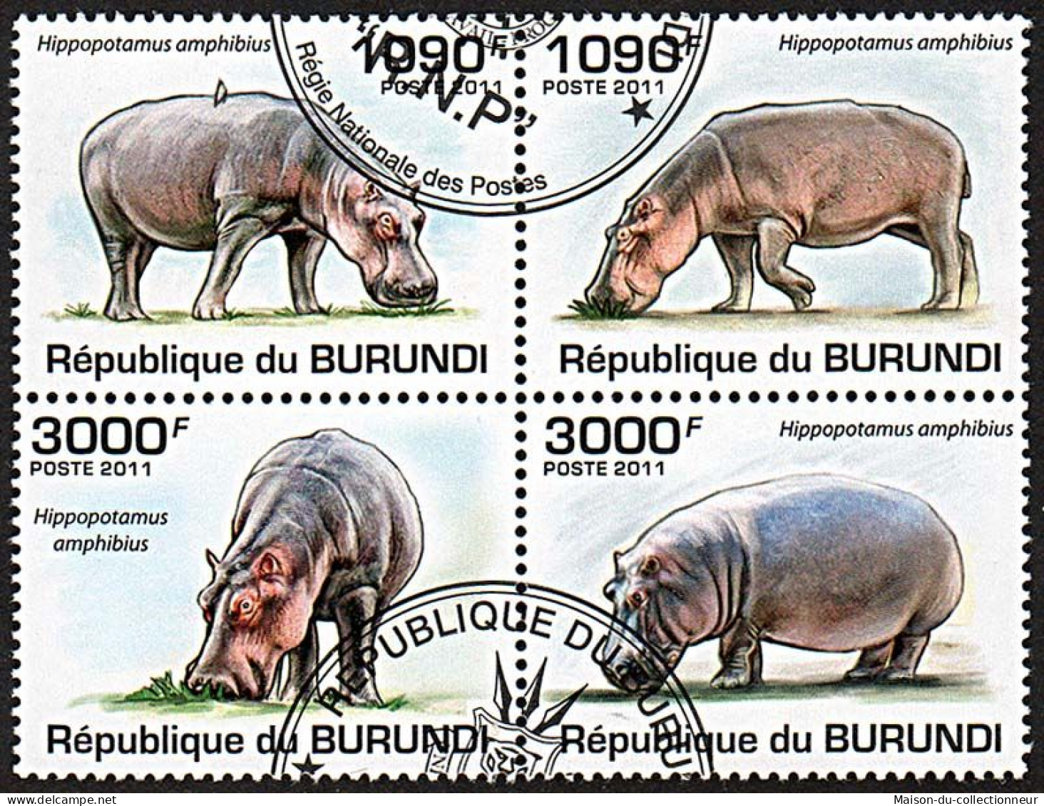 Timbres Thématiques Burundi Hippopotames Oblitérés - Collections