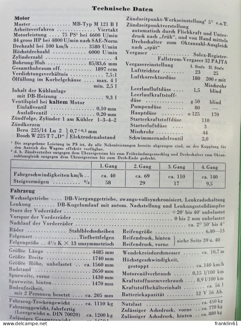 Mercedes-Benz Typ 190. Betriebsanleitung. - Transporte