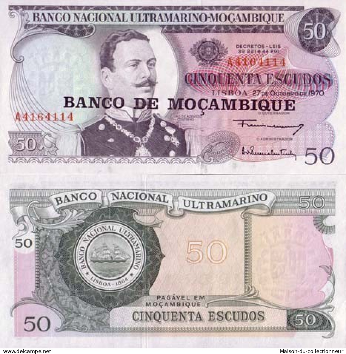 Billet De Collection Mozambique Pk N° 116 - 50 Escudos - Moçambique