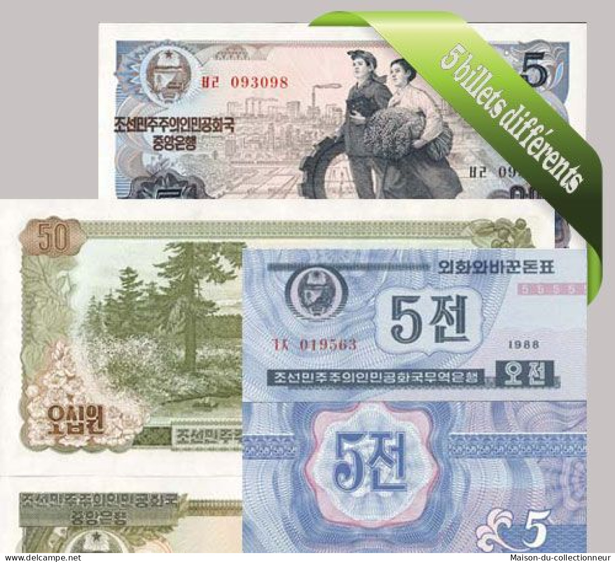 Corée Nord : Bel Ensemble De 5 Billets De Banque De Collection. - Corea Del Norte