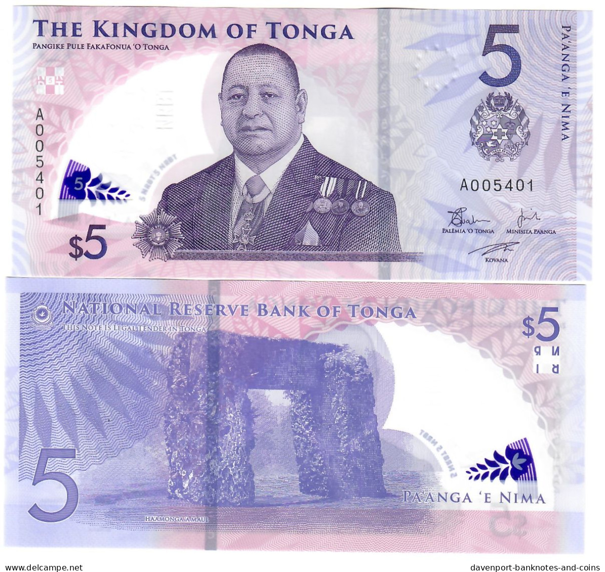 Tonga 5 Pa'anga 2023 (2024) UNC "A" - Tonga