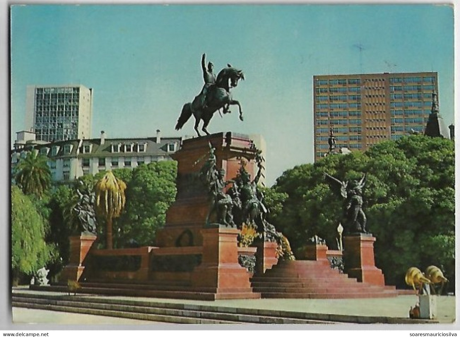 Argentina 1973 Postcard Photo Buenos Aires Sent To Curitiba Brazil Stamp General San Martin Telefunken Sorting Mark - Covers & Documents