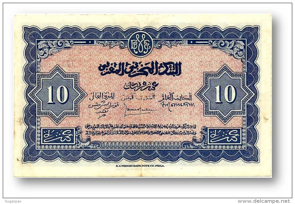 MOROCCO - 10 Francs - 1.3.1944 - P 25 - WWII First Issue - Kingdom - Maroc - 2 Scans - Marokko