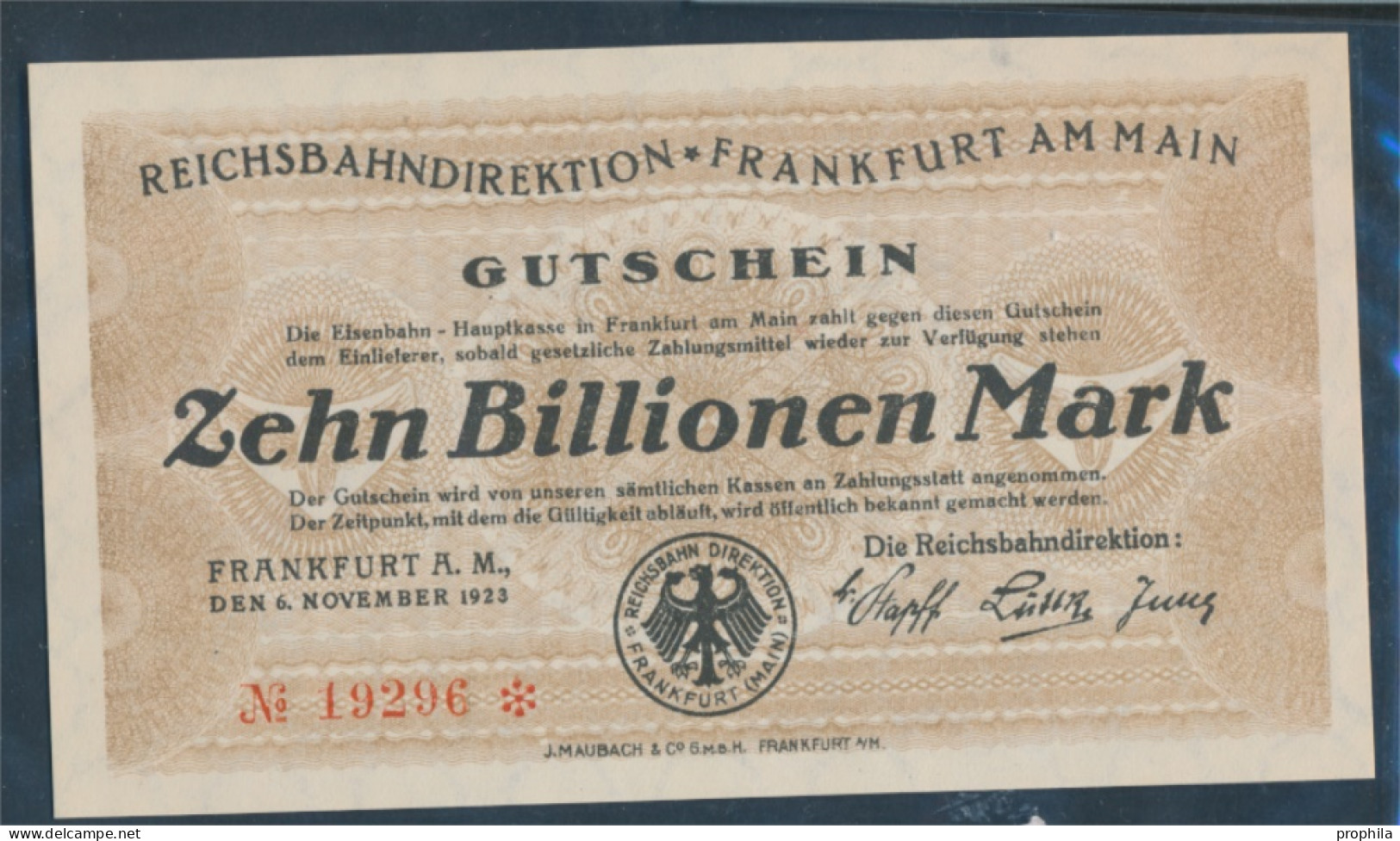 Frankfurt/Main Pick-Nr: S1228 Inflationsgeld Der Dt. Reichsbahn Frankfurt A. M. Bankfrisch 1923 10 Billionen M (10298900 - 10 Billionen Mark