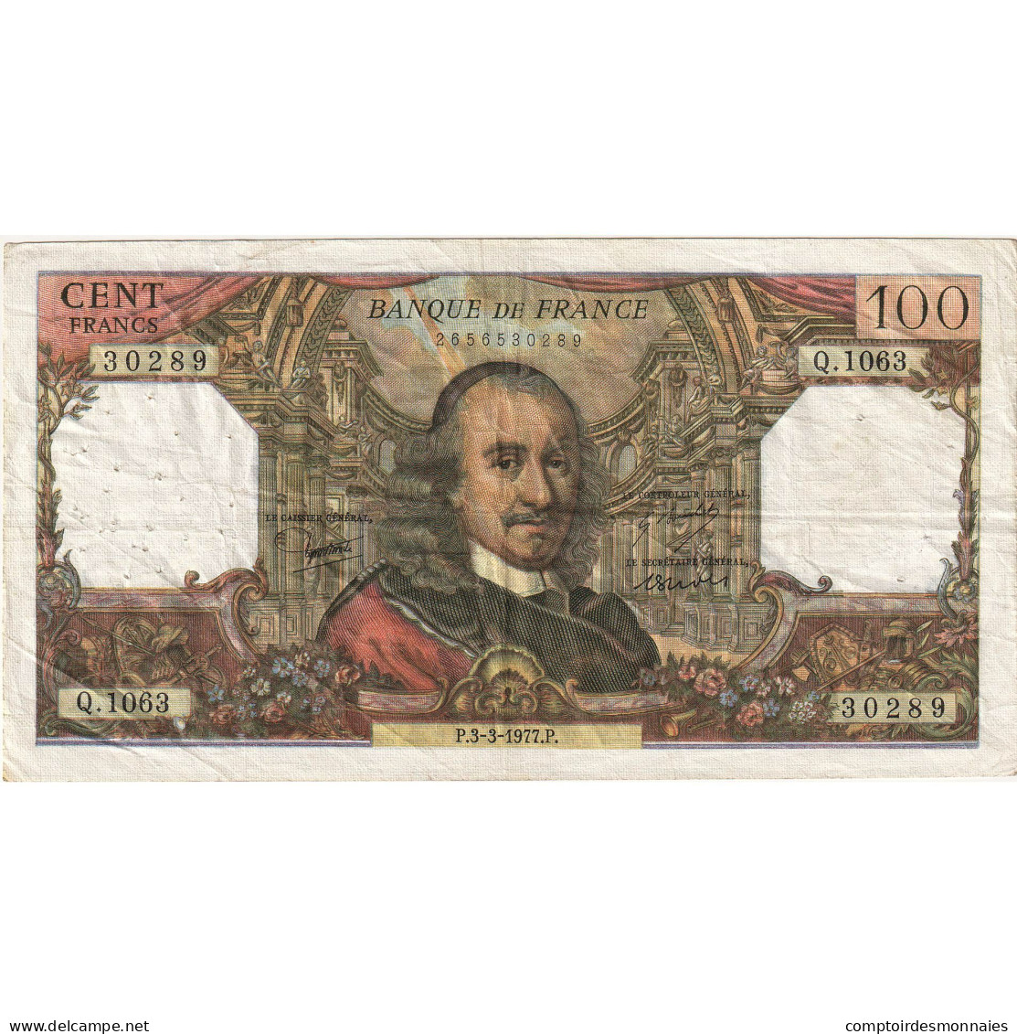 France, 100 Francs, Corneille, 1977, Q.1063, TB+, Fayette:65.57, KM:149f - 100 F 1964-1979 ''Corneille''