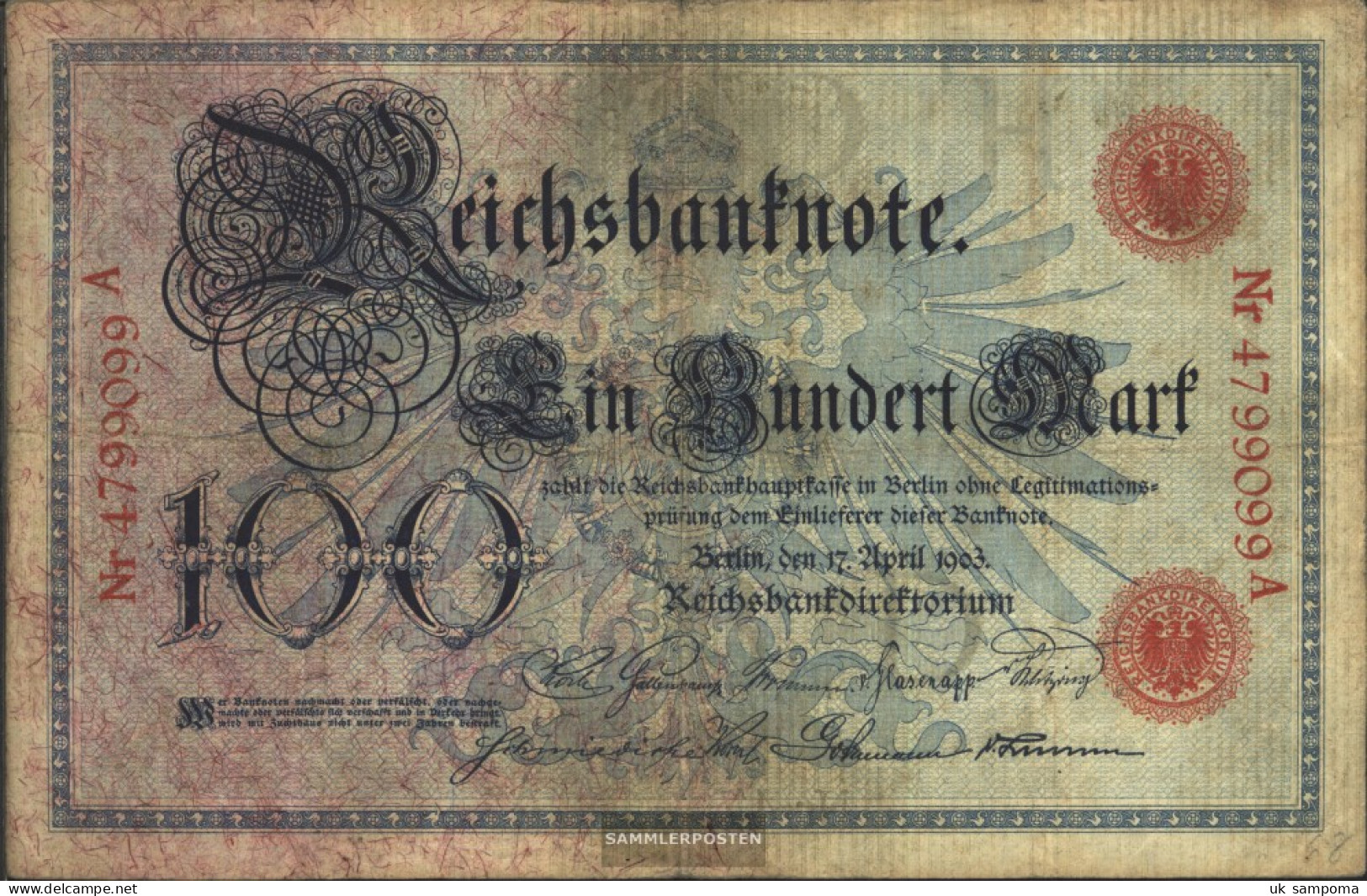 German Empire Rosenbg: 20 Used (III) 1903 100 Mark - 100 Mark