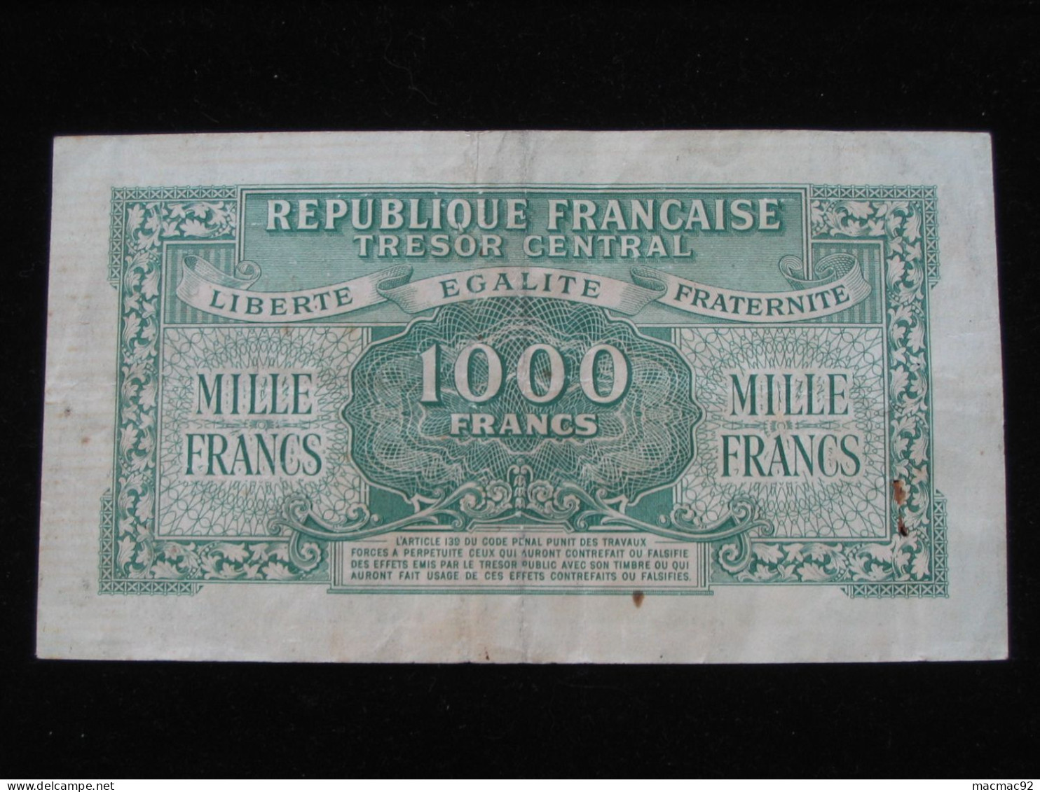 Trésor Central 1000 Francs  Marianne 1945 Chiffres Gras   **** EN ACHAT IMMEDIAT **** - 1955-1963 Trésor Public