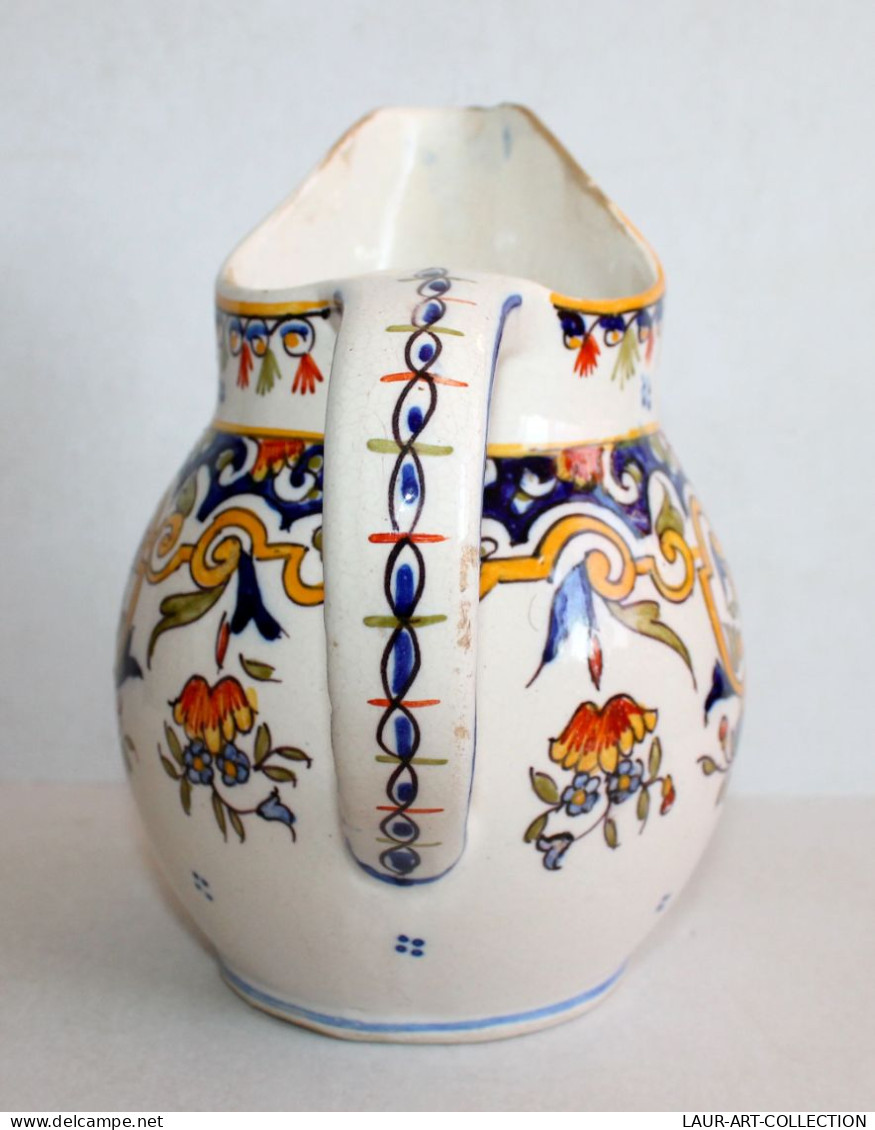 JOLI ANCIEN BROC, CARAFE CRUCHE VERSEUSE PICHET En FAIENCE EMAILLÉE, STYLE ROUEN / ART DECORATIF FRANCAIS (0901.3) - Andere & Zonder Classificatie