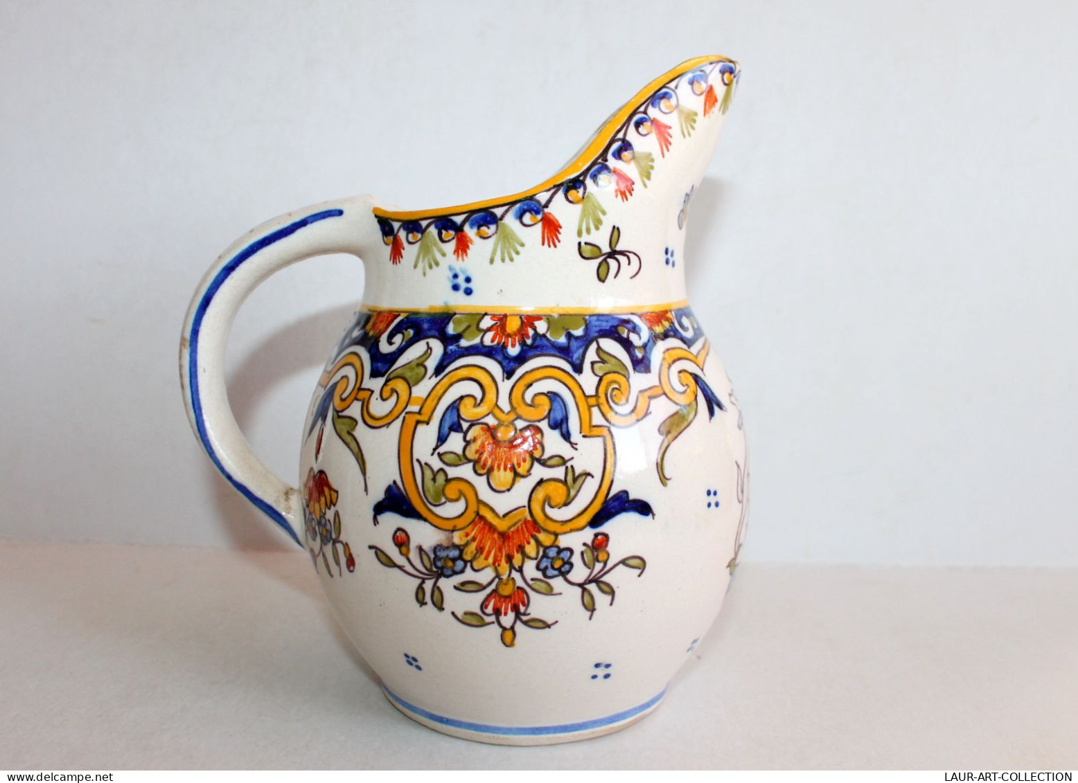 JOLI ANCIEN BROC, CARAFE CRUCHE VERSEUSE PICHET En FAIENCE EMAILLÉE, STYLE ROUEN / ART DECORATIF FRANCAIS (0901.3) - Andere & Zonder Classificatie