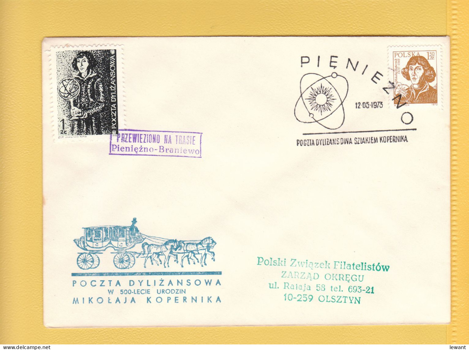 1973 Nicolaus Copernicus - Stagecoach Mail_ZOL_06_PIENIEZNO - Cartas & Documentos